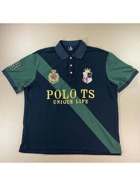 Tusuo Polo TS Rugby Shirt "UNIQUE LIFE" Black Gold Embroidered Mens Size 2XL